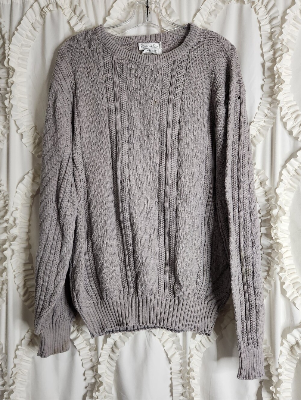 Vintage Christian Dior Monsieur Sweater Mens L Gray Cable Knit USA